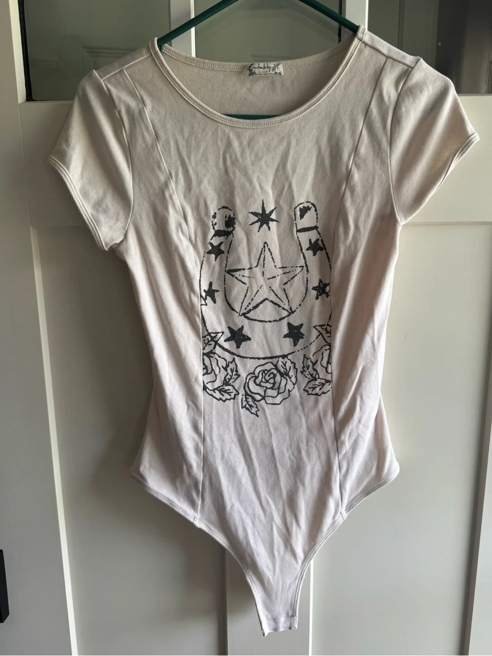 Free People Cream Graphic Star & Rose Bodysuit